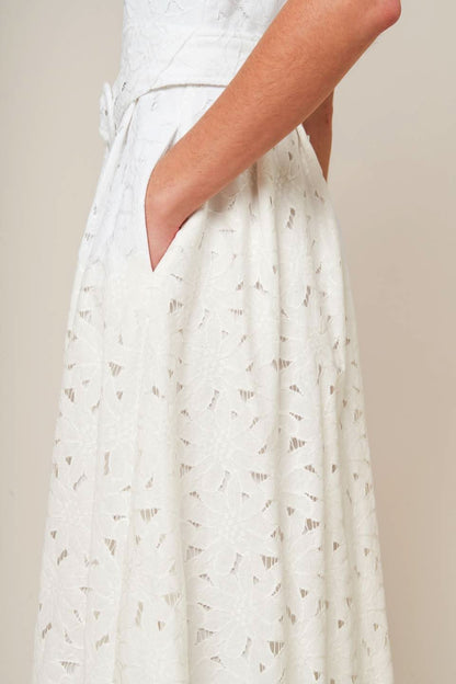 LACE DREAMS MIDI DRESS WITH SELF BELT