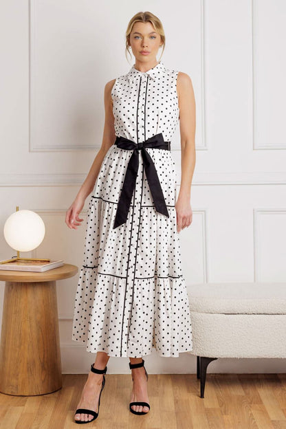 Woven Midi Dress with Shirt Collar and Tiered Skirt