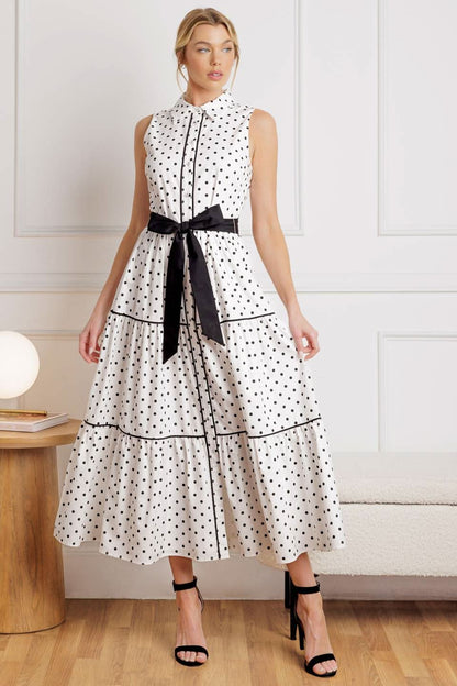 Woven Midi Dress with Shirt Collar and Tiered Skirt