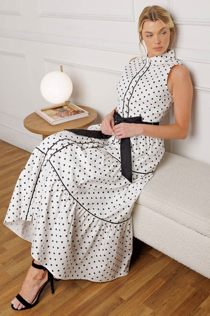 Woven Midi Dress with Shirt Collar and Tiered Skirt