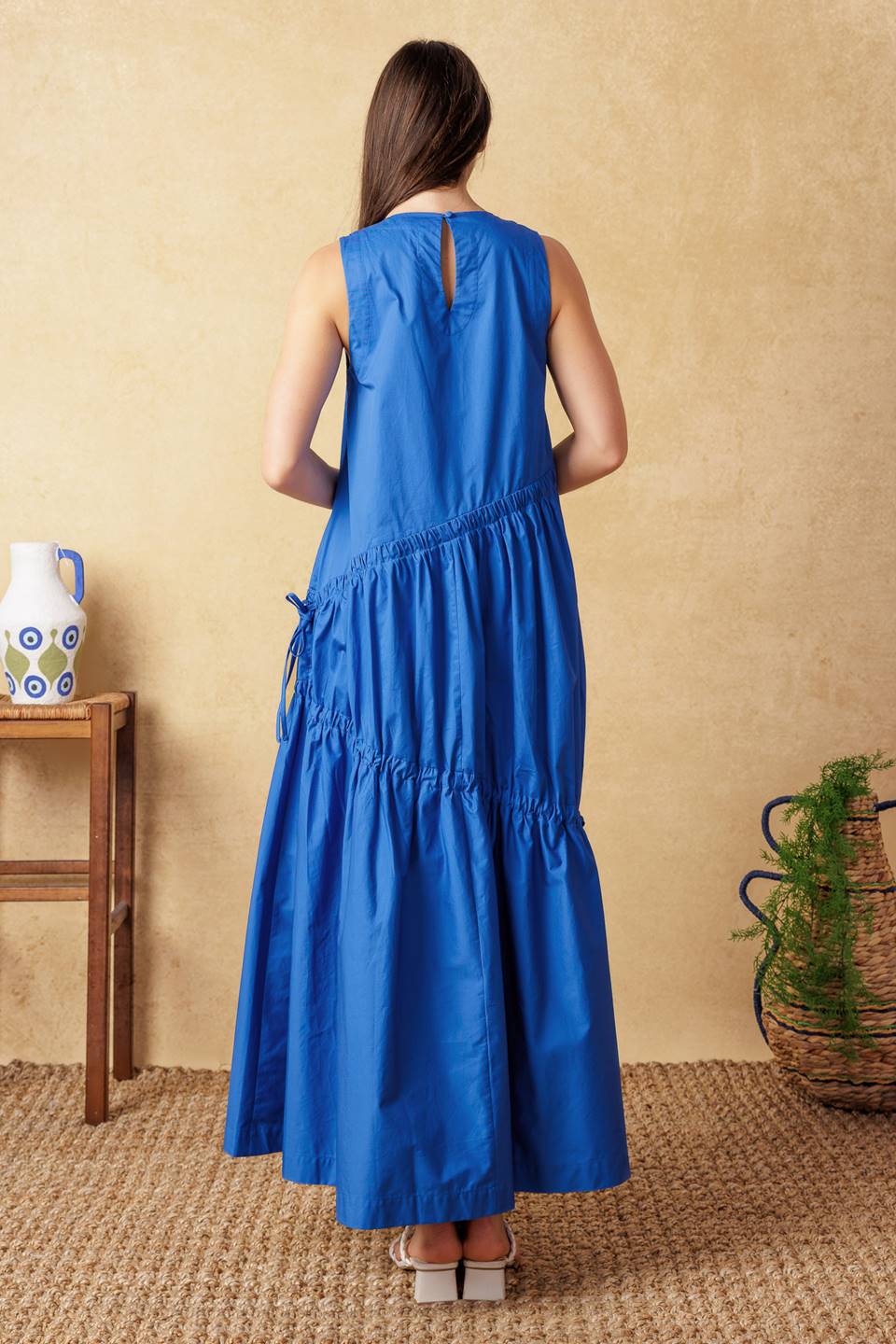 LITTLE MOMENTS BLUE WOVEN MIDI DRESS