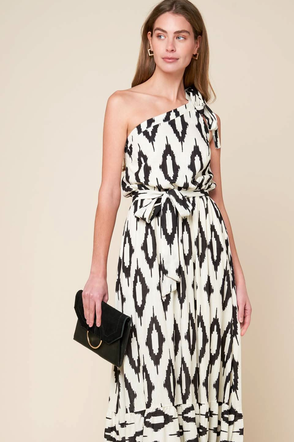 ONE-SHOULDER PRINTED WOVEN MAXI DRESS