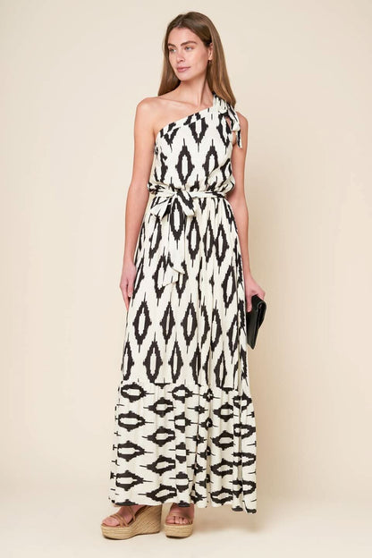 ONE-SHOULDER PRINTED WOVEN MAXI DRESS