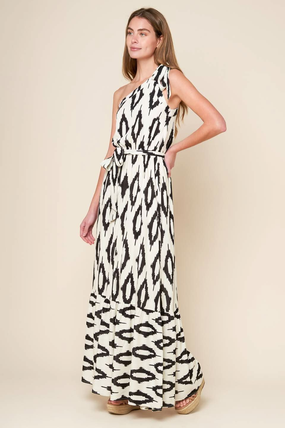 ONE-SHOULDER PRINTED WOVEN MAXI DRESS