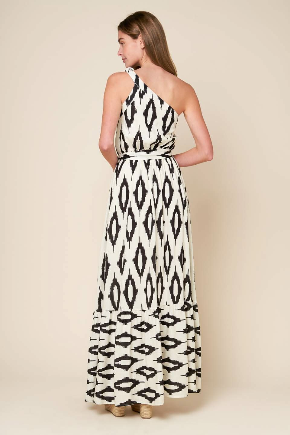 ONE-SHOULDER PRINTED WOVEN MAXI DRESS