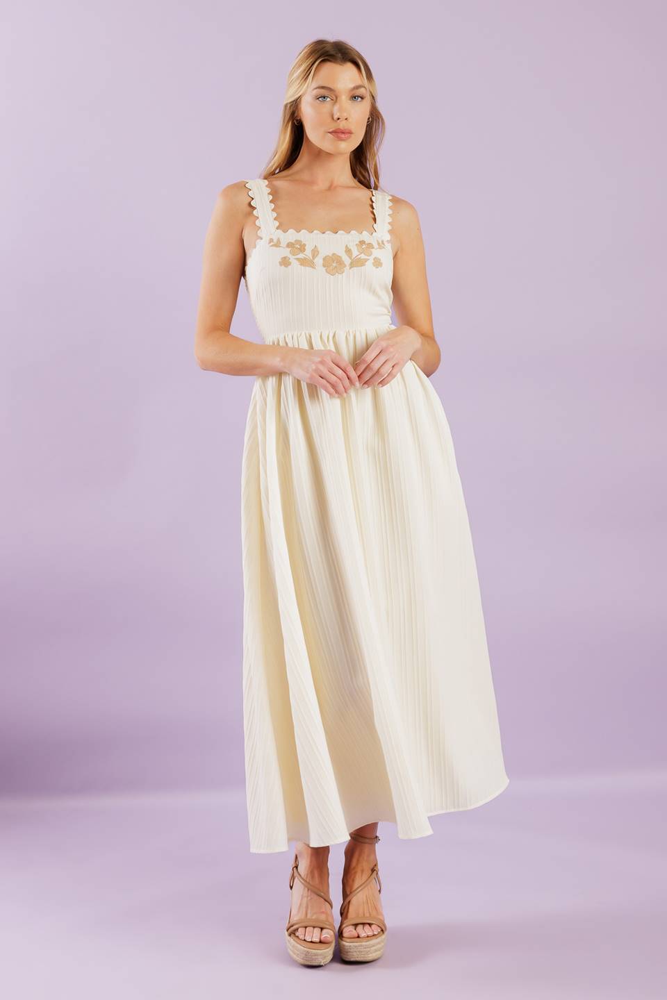 TOTAL CRUSH CREAM WOVEN MIDI DRESS Flying Tomato