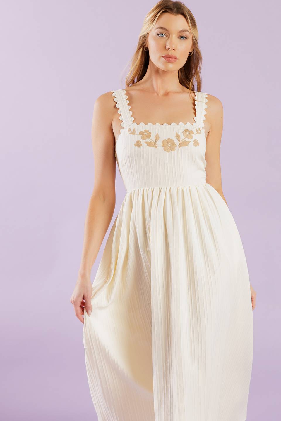 TOTAL CRUSH CREAM WOVEN MIDI DRESS Flying Tomato