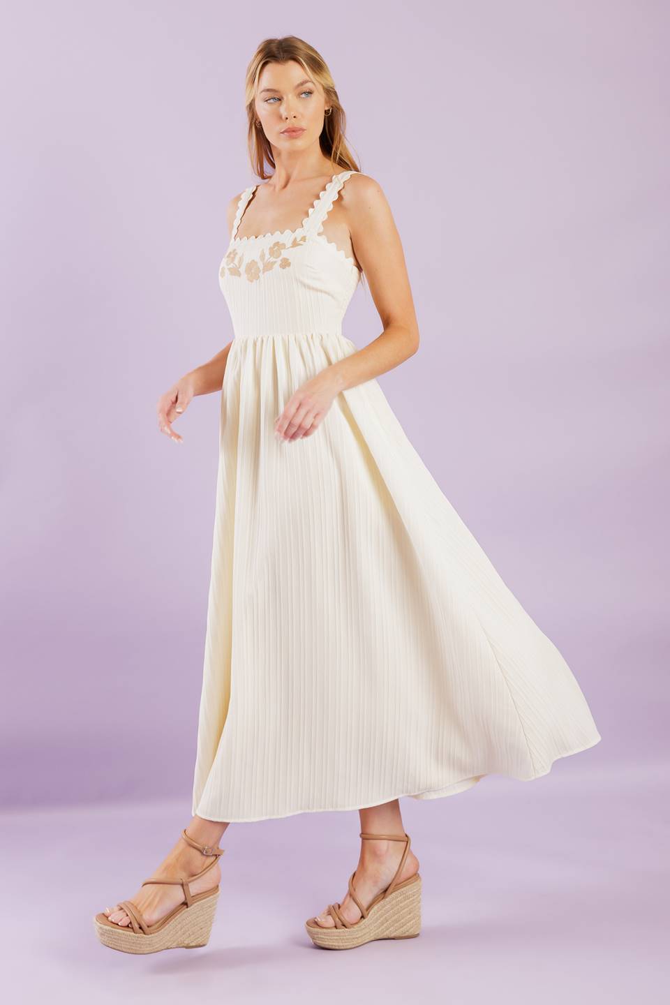 TOTAL CRUSH CREAM WOVEN MIDI DRESS Flying Tomato