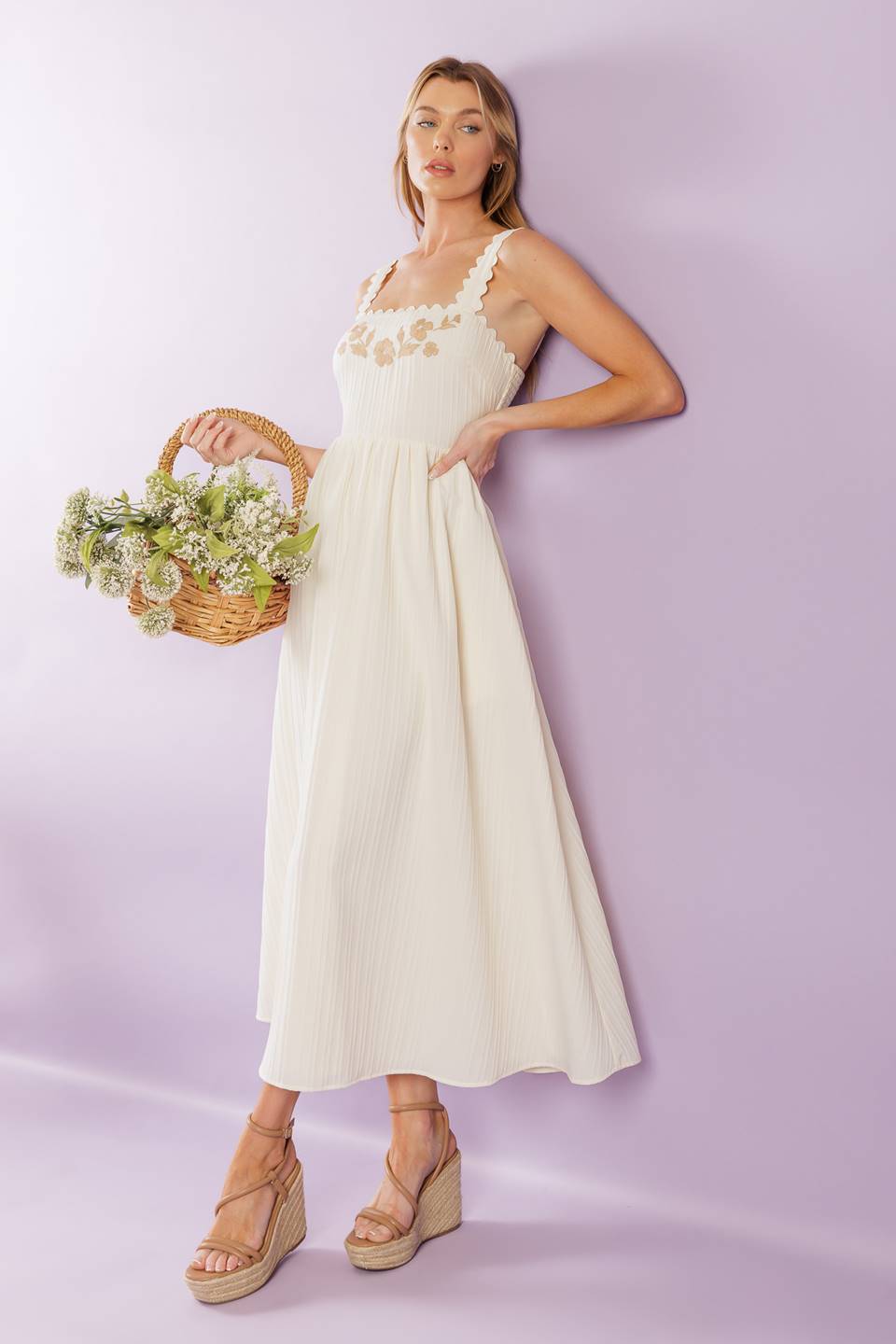 TOTAL CRUSH CREAM WOVEN MIDI DRESS Flying Tomato