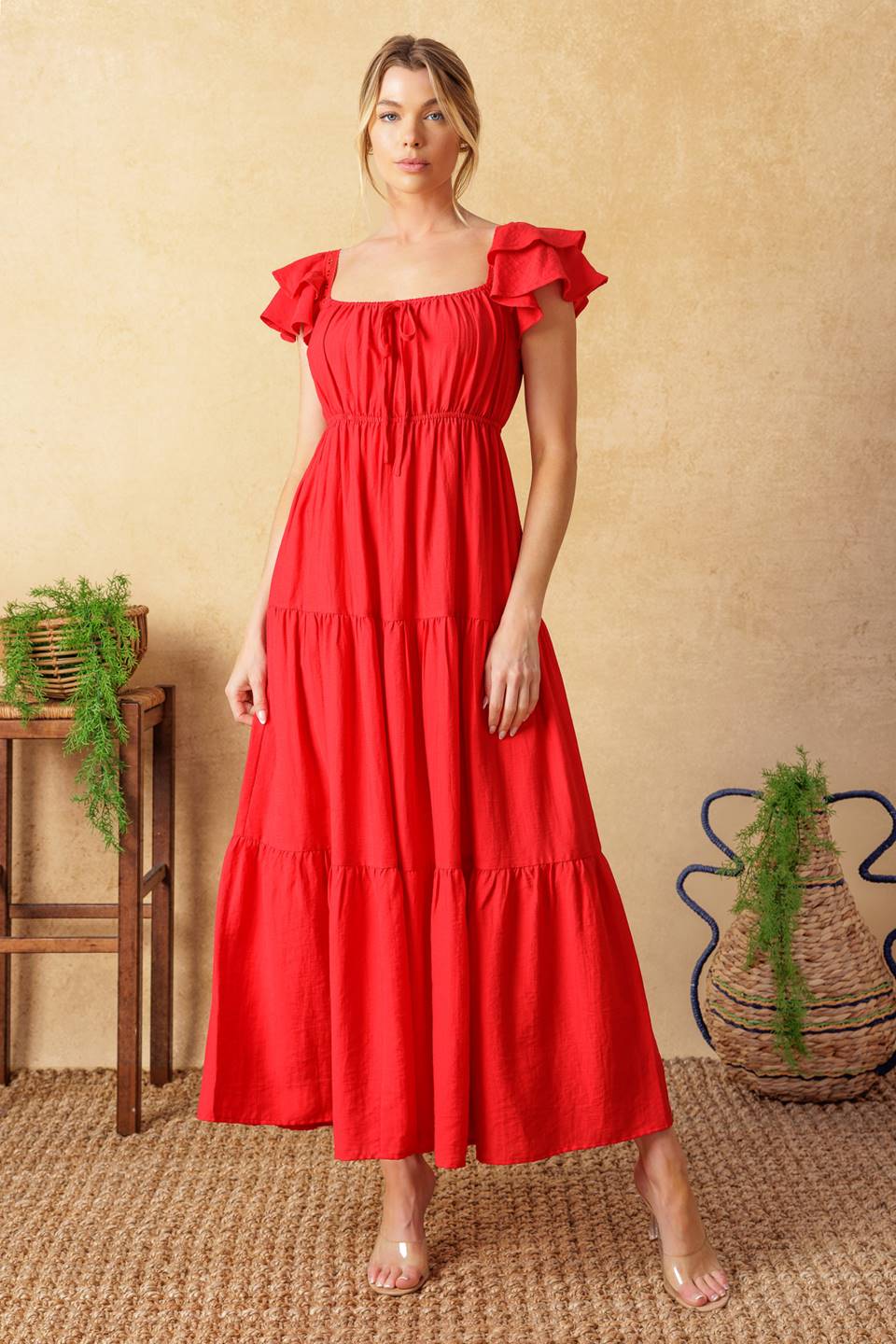 GET WITH IT WOVEN MIDI DRESS Flying Tomato