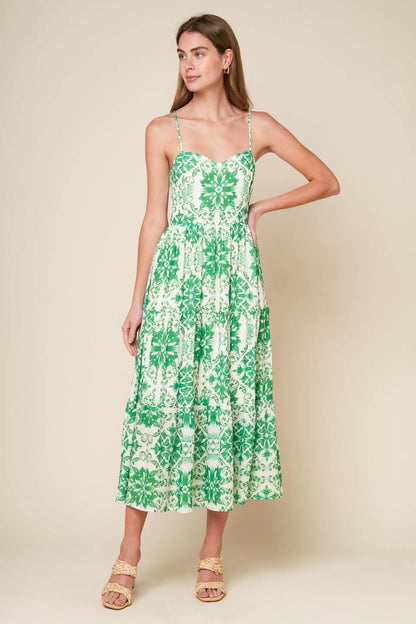 ELEGANTLY WOVEN TIERED MIDI DRESS