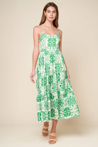 ELEGANTLY WOVEN TIERED MIDI DRESS