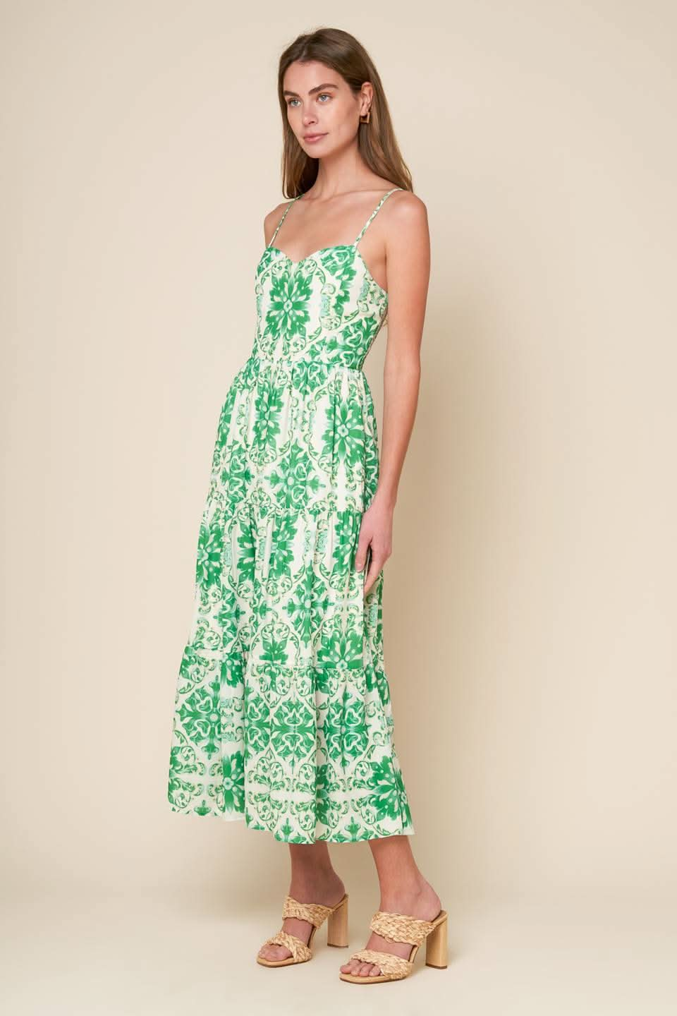 ELEGANTLY WOVEN TIERED MIDI DRESS