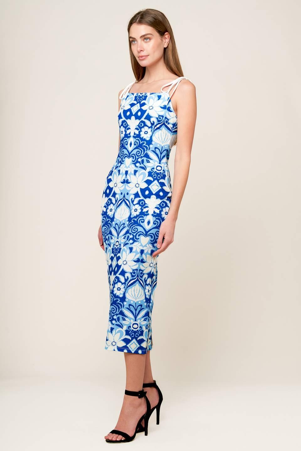 Flying Tomato IN THE COUNTRYSIDE WOVEN MIDI DRESS, featuring the back design and how the woven fabric drapes beautifully for 