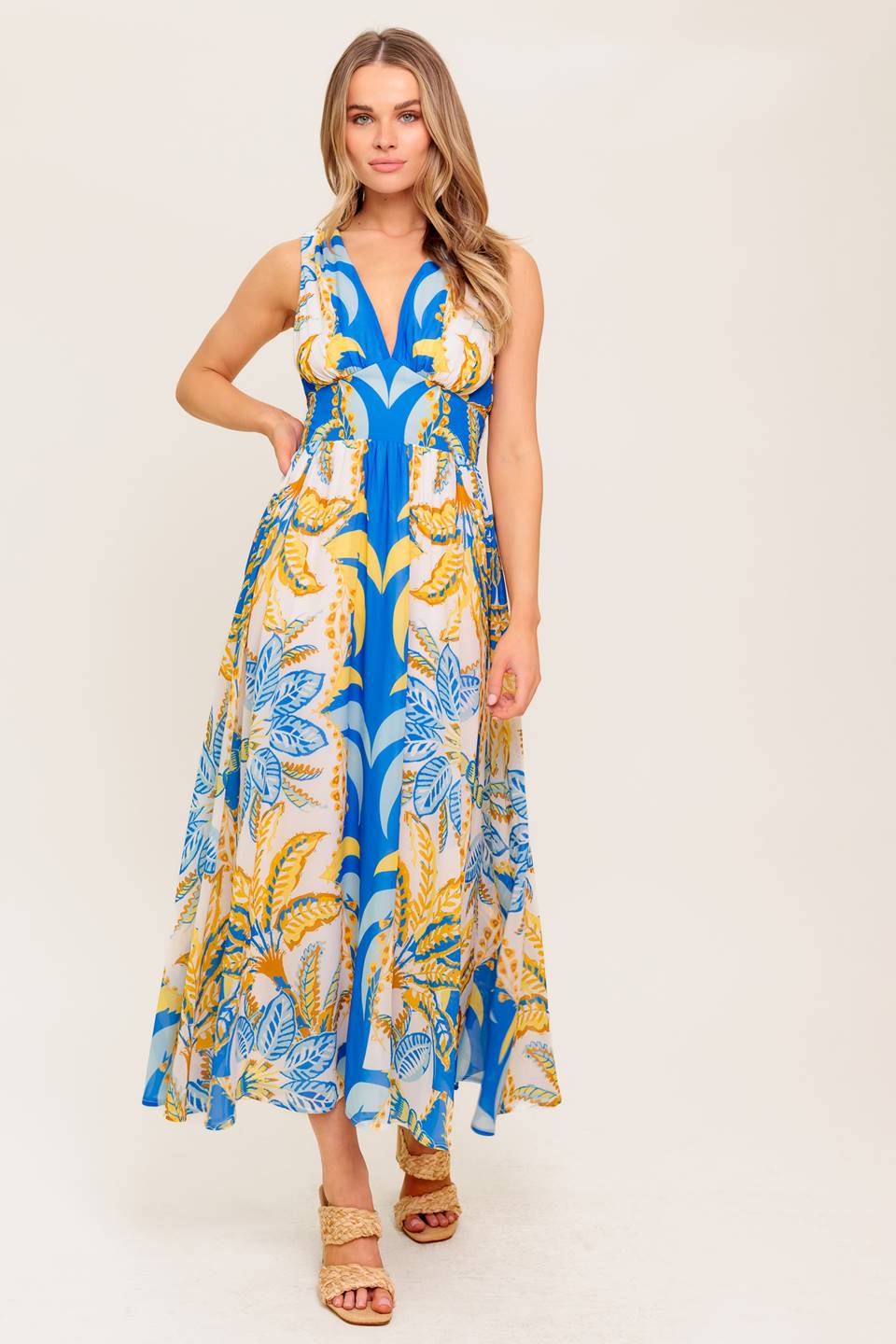 SOFT MEADOW BLUE WOVEN MIDI DRESS Flying Tomato