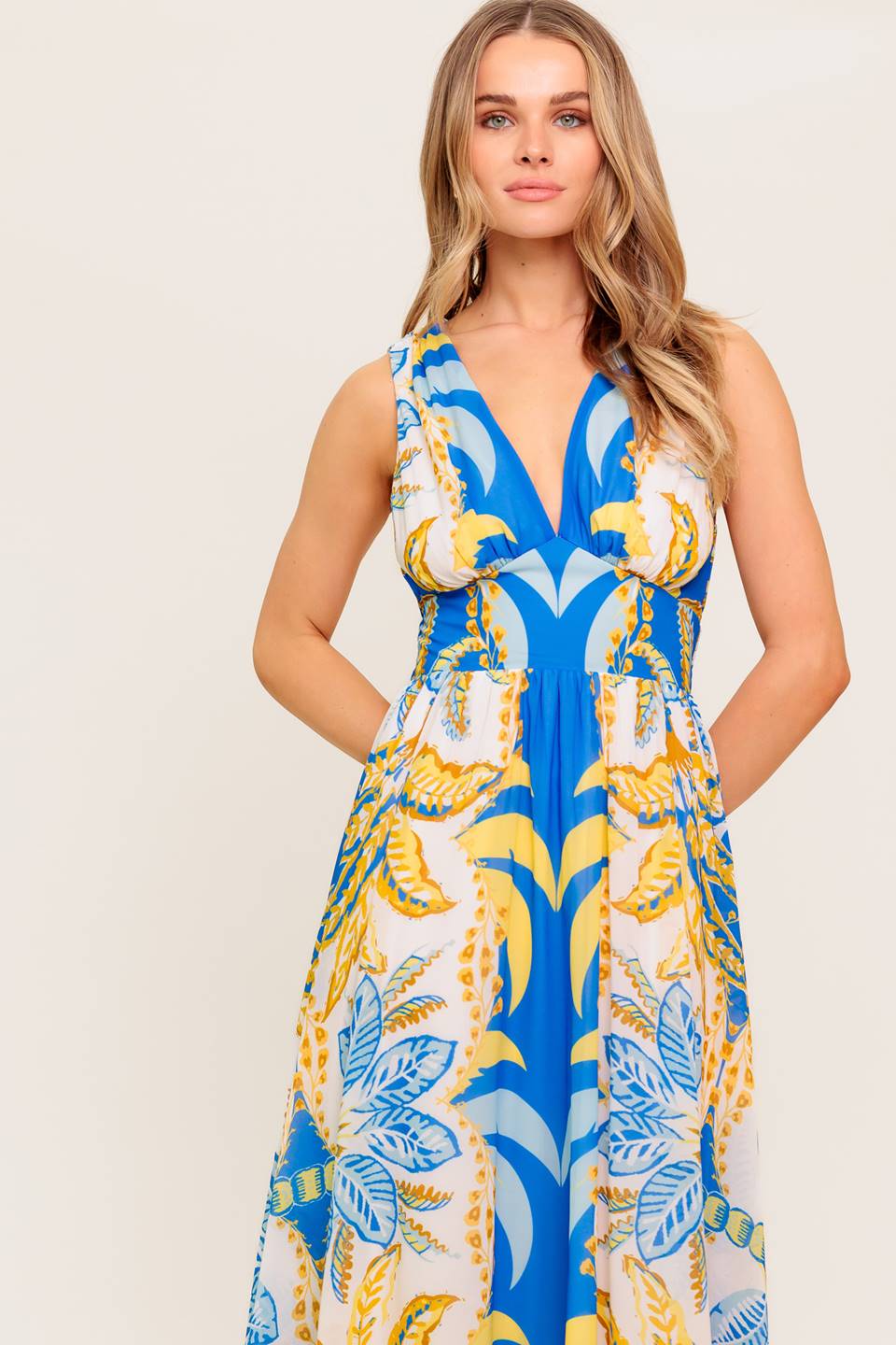 SOFT MEADOW BLUE WOVEN MIDI DRESS Flying Tomato