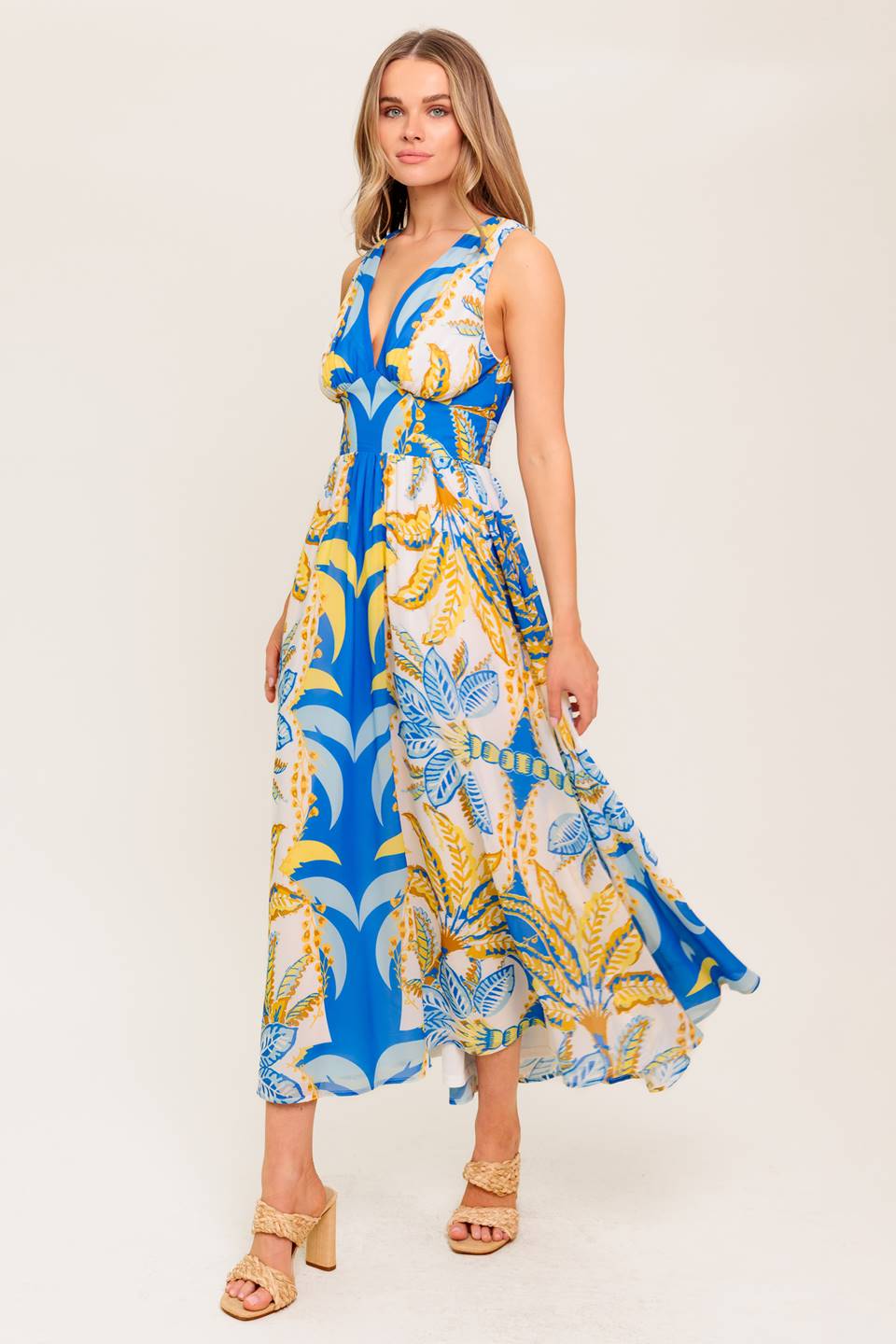 SOFT MEADOW BLUE WOVEN MIDI DRESS Flying Tomato