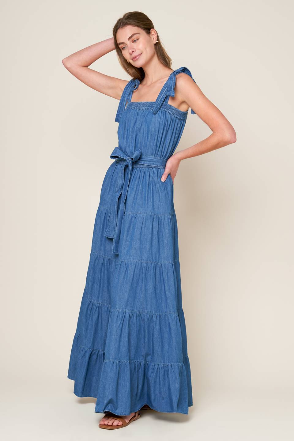PRETTIEST BEHAVIOR CHAMBRAY MAXI DRESS Flying Tomato