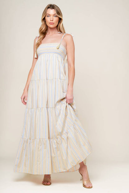 Waves Of Lift Woven Maxi Dress With Smocked Bodice