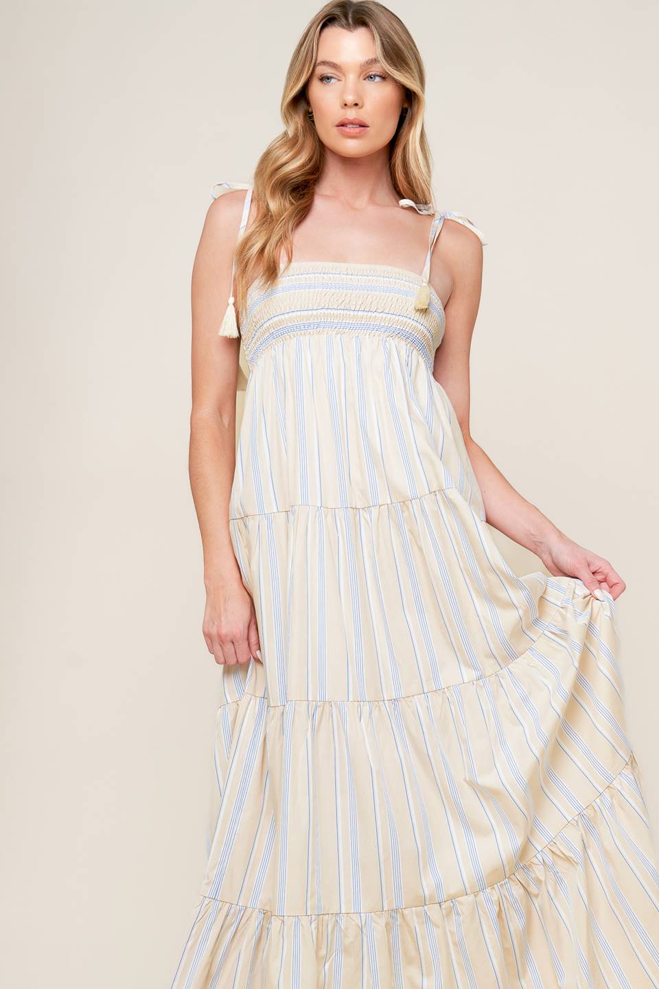 Waves Of Lift Woven Maxi Dress With Smocked Bodice