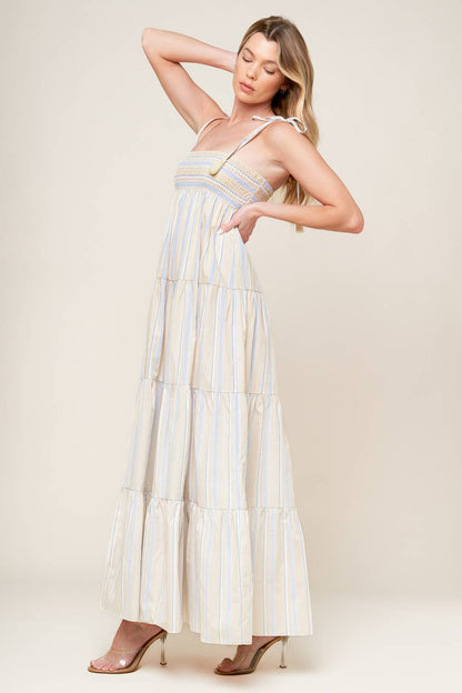 Waves Of Lift Woven Maxi Dress With Smocked Bodice