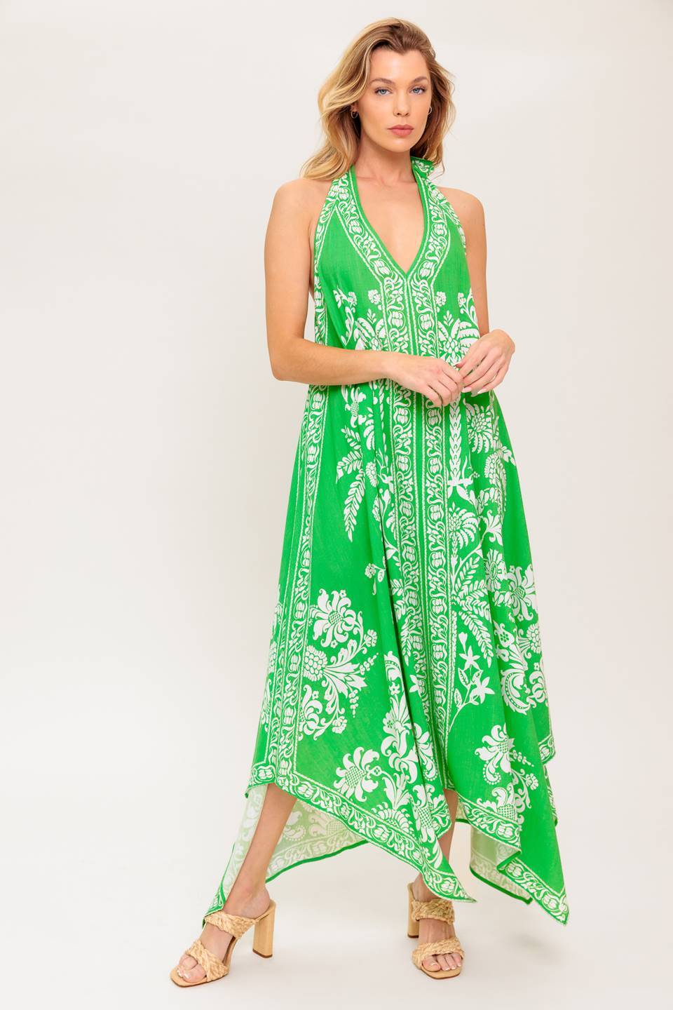 HOLD ONTO HOPE GREEN WOVEN MIDI DRESS Flying Tomato