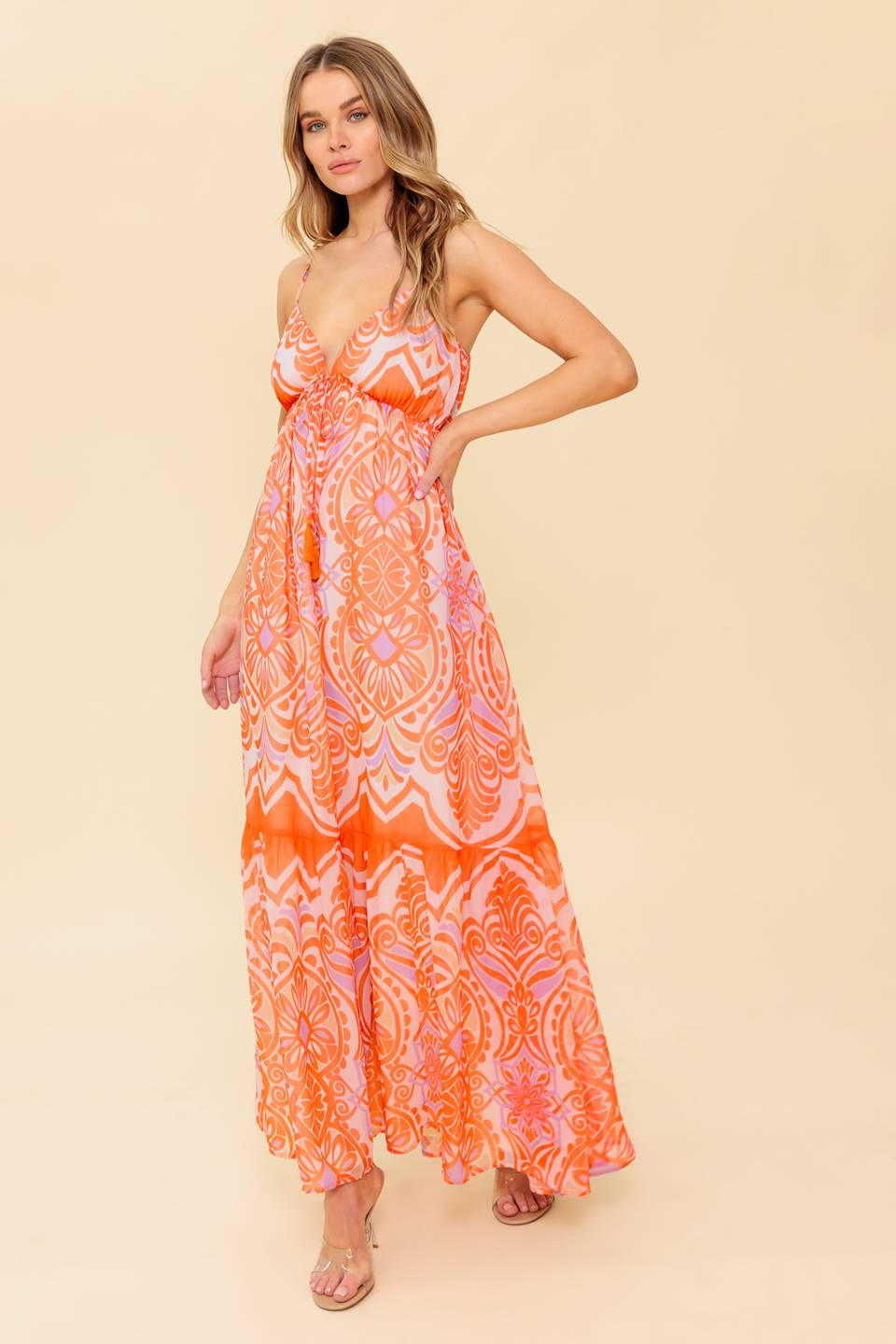 ROMANCE LANGUAGE CORAL WOVEN MAXI DRESS Flying Tomato