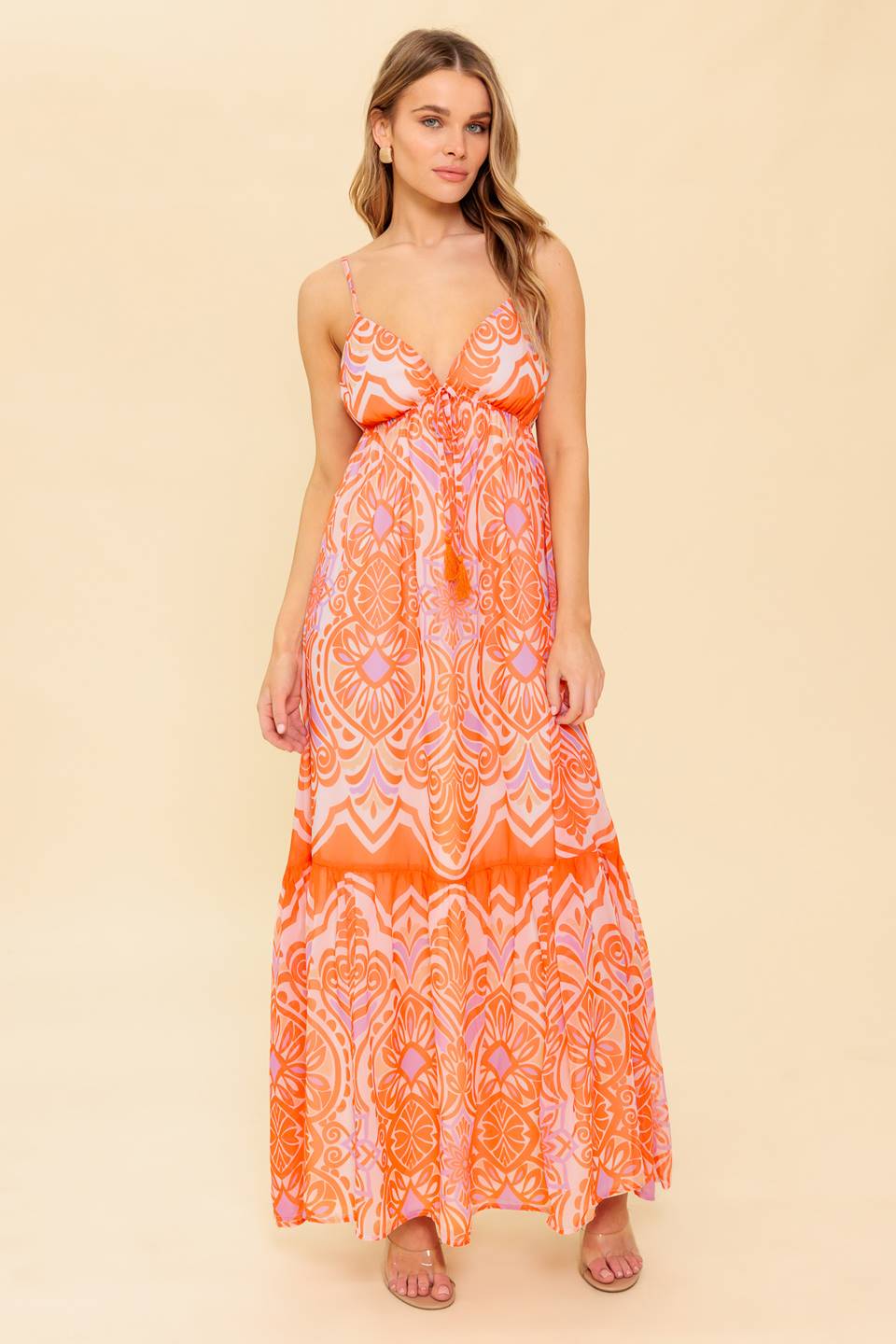 ROMANCE LANGUAGE CORAL WOVEN MAXI DRESS Flying Tomato
