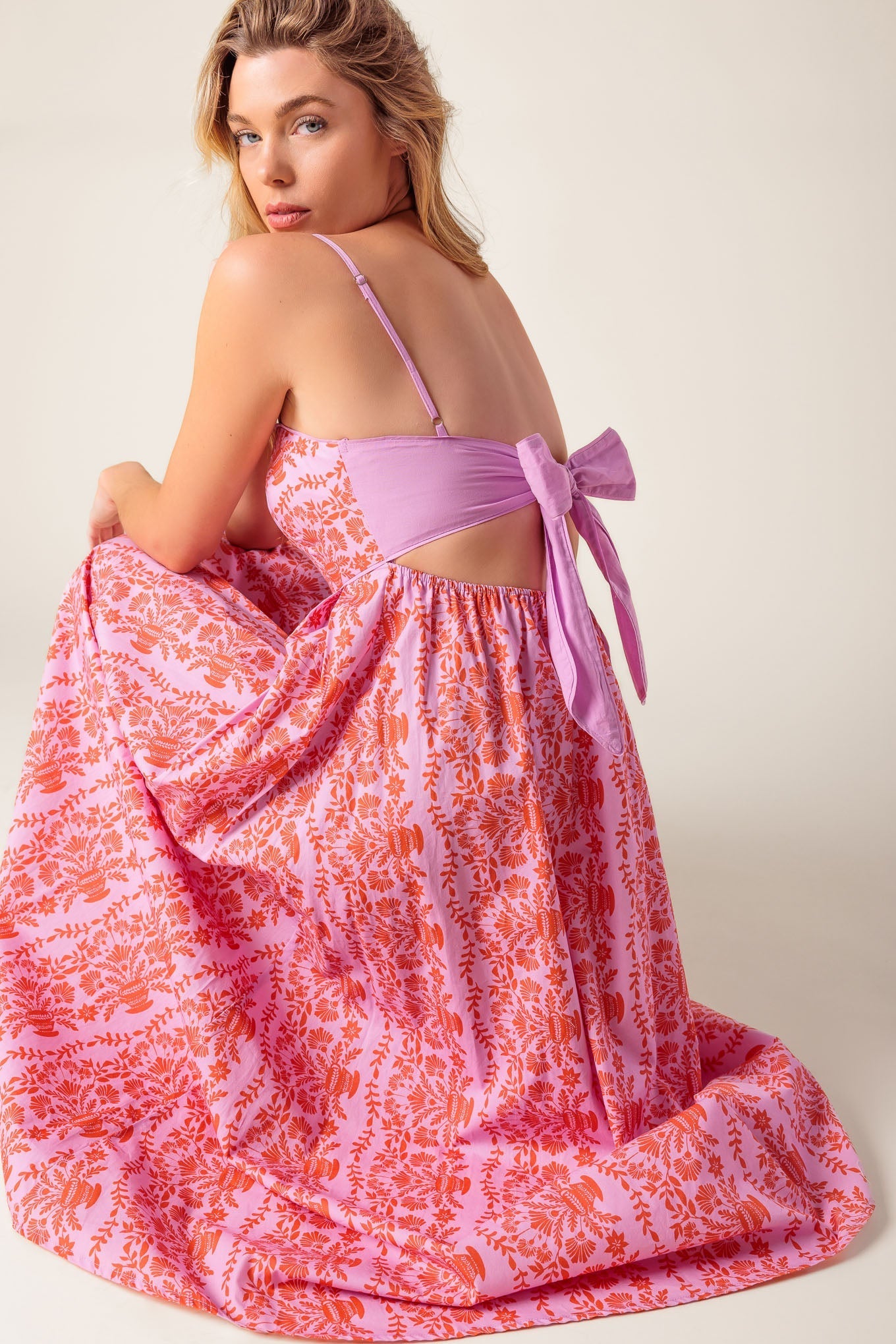 THE EVETTE PINK WOVEN MIDI DRESS Flying Tomato