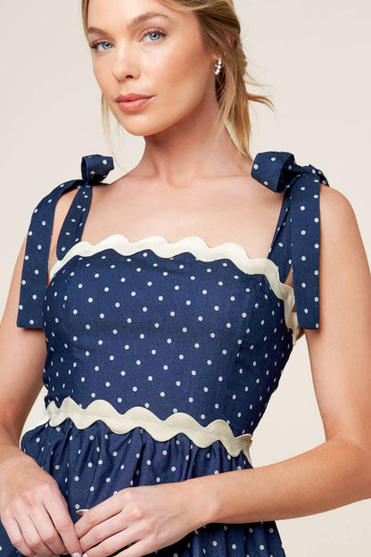 Divinely Dotted Woven Mini Dress with Shoulder Ties