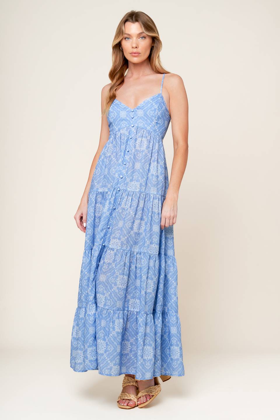 Hazzy Days Woven Maxi Dress with Tiered Skirt and Cami Top