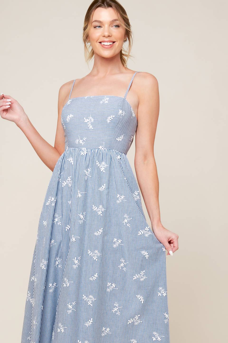 LAYTON IVORY BLUE WOVEN MIDI DRESS Flying Tomato