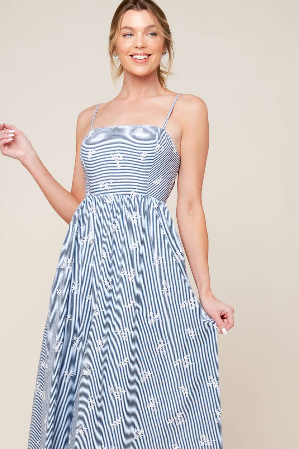 LAYTON IVORY BLUE WOVEN MIDI DRESS