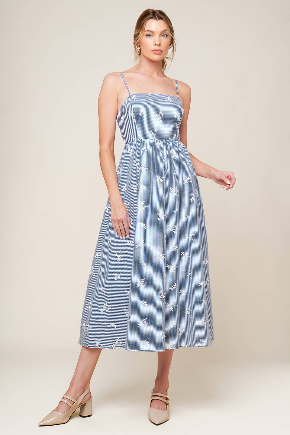 LAYTON IVORY BLUE WOVEN MIDI DRESS Flying Tomato