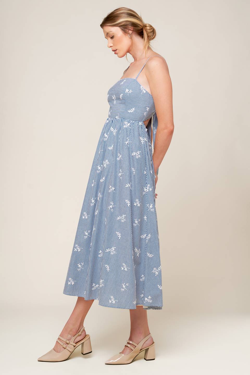 LAYTON IVORY BLUE WOVEN MIDI DRESS Flying Tomato