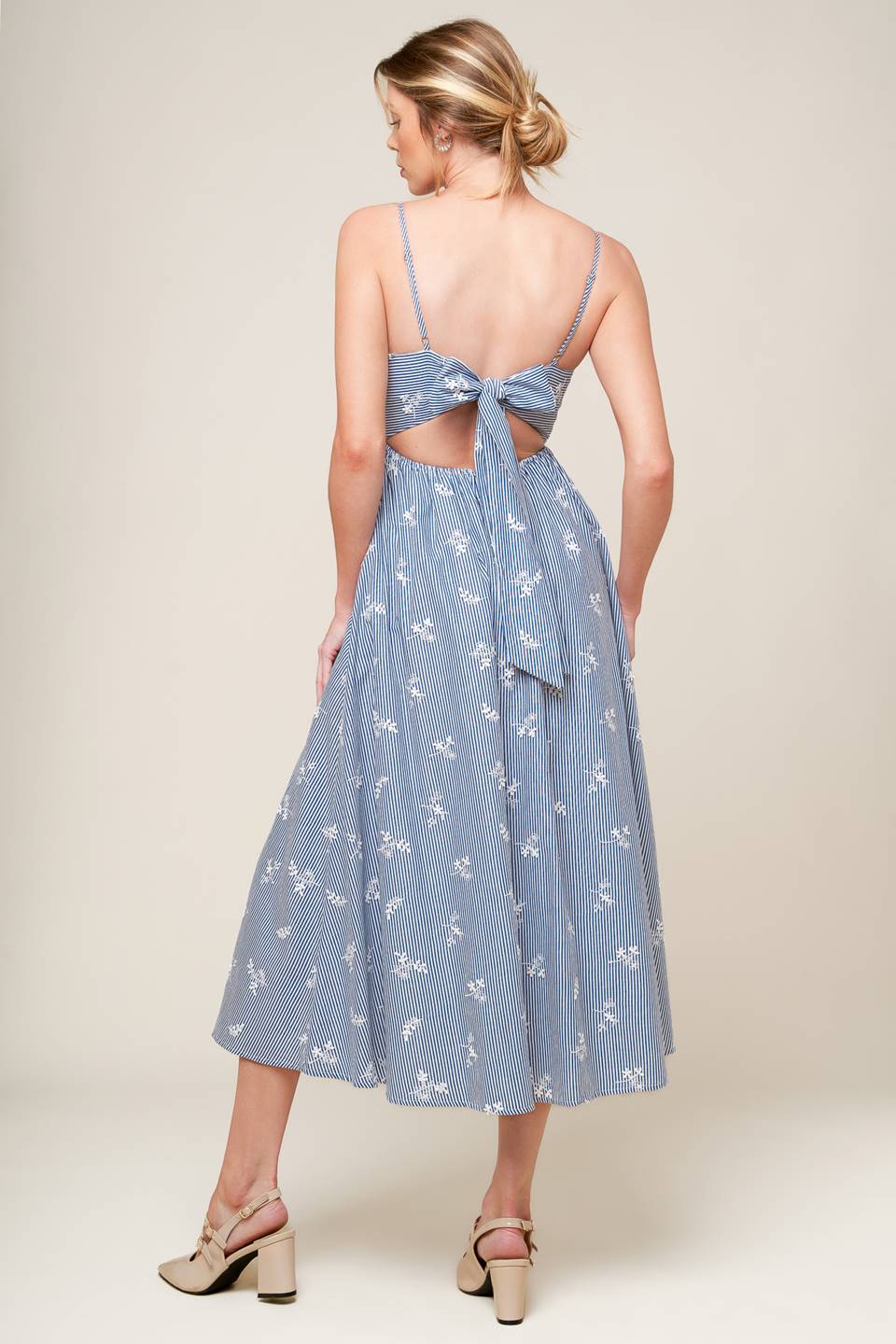 LAYTON IVORY BLUE WOVEN MIDI DRESS Flying Tomato