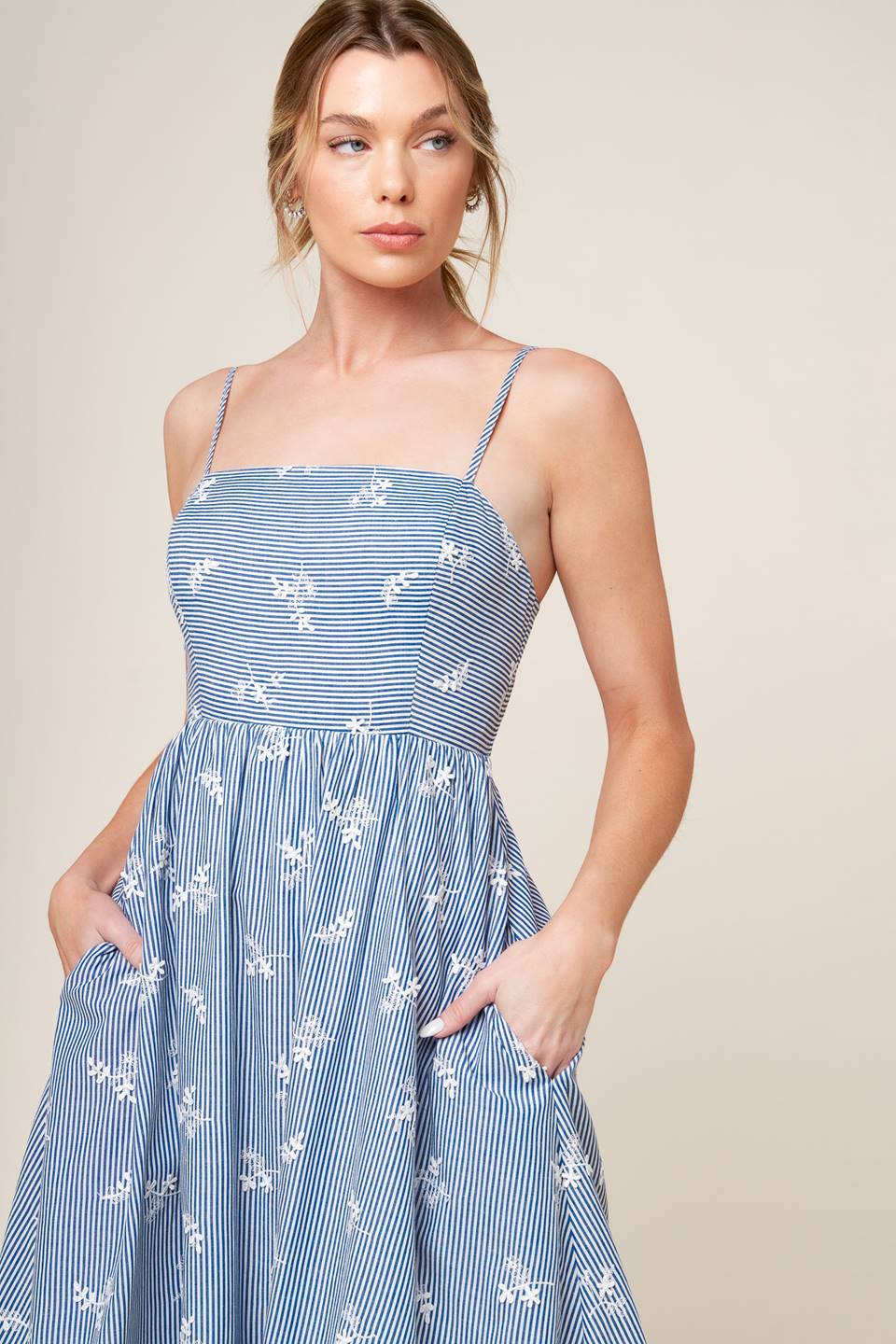 LAYTON IVORY BLUE WOVEN MIDI DRESS