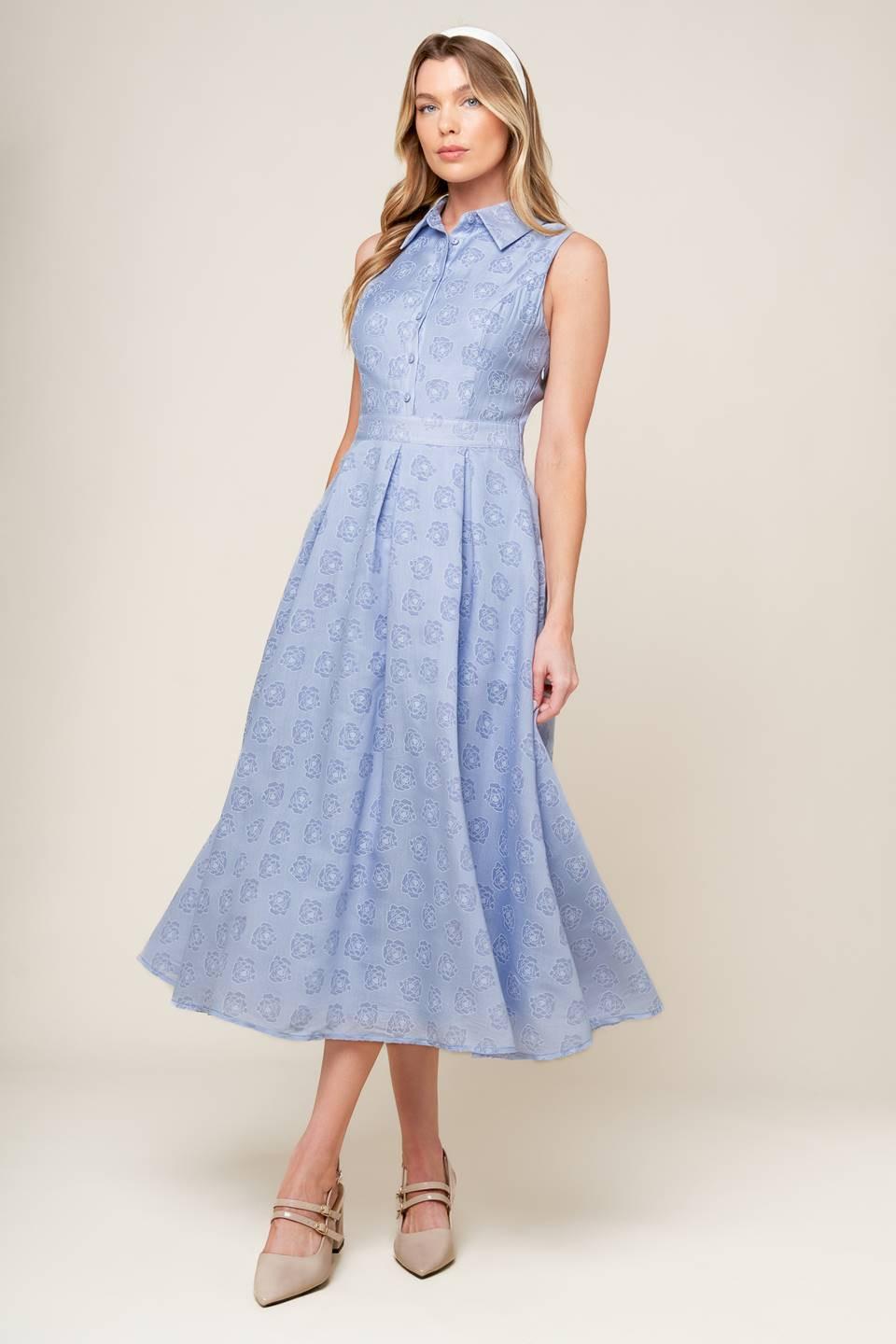 Flying Tomato Grand Entrance Woven Midi Dress worn by a model, illustrating its elegant flow and versatile style.