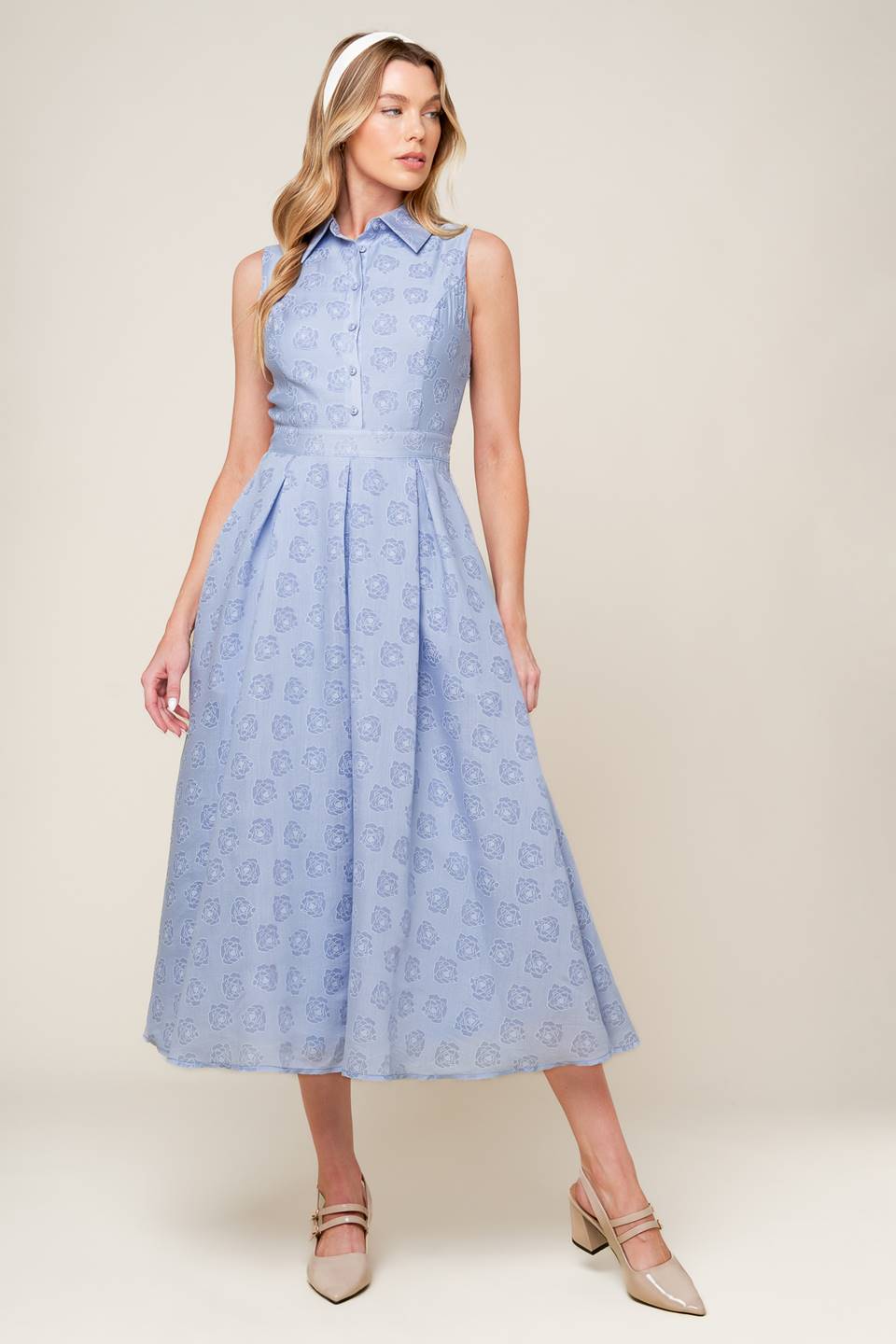 Grand Entrance Woven Midi Dress in Slate Blue Color