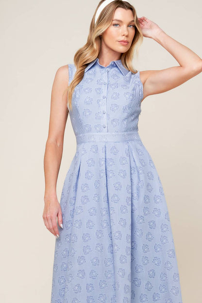 Grand Entrance Woven Midi Dress in Slate Blue Color