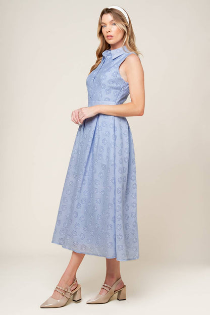 Grand Entrance Woven Midi Dress in Slate Blue Color