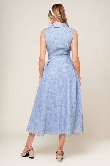 Grand Entrance Woven Midi Dress in Slate Blue Color