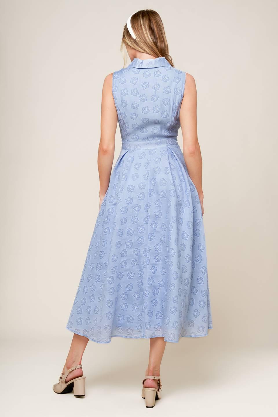 Flying Tomato Grand Entrance Woven Midi Dress, emphasizing the quality of its woven material and elegant finish.