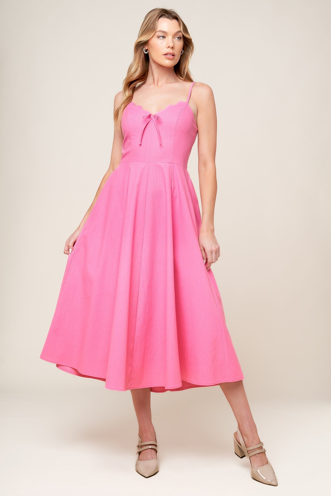 LET THE LIGHT PINK WOVEN MIDI DRESS Flying Tomato
