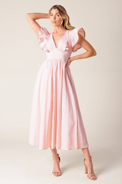 CHERRY BLOSSOM PINK WOVEN MIDI DRESS