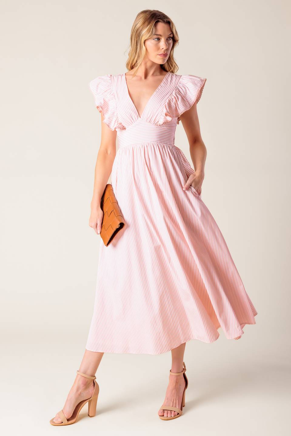 CHERRY BLOSSOM PINK WOVEN MIDI DRESS