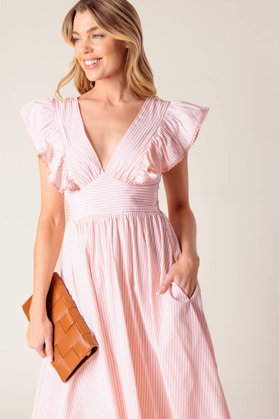 CHERRY BLOSSOM PINK WOVEN MIDI DRESS