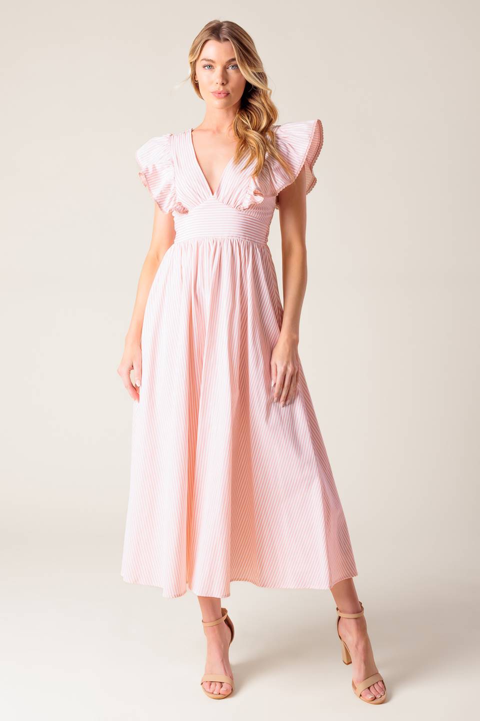 CHERRY BLOSSOM PINK WOVEN MIDI DRESS