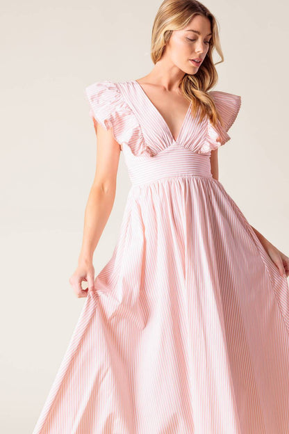 CHERRY BLOSSOM PINK WOVEN MIDI DRESS