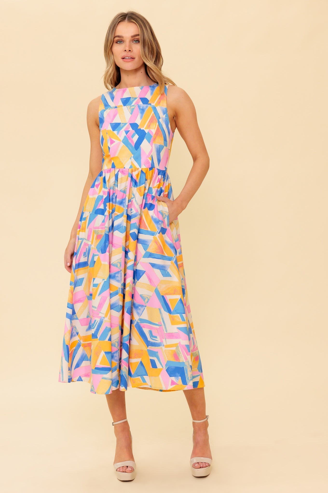 PATTON PARK BLUE WOVEN MIDI DRESS Flying Tomato